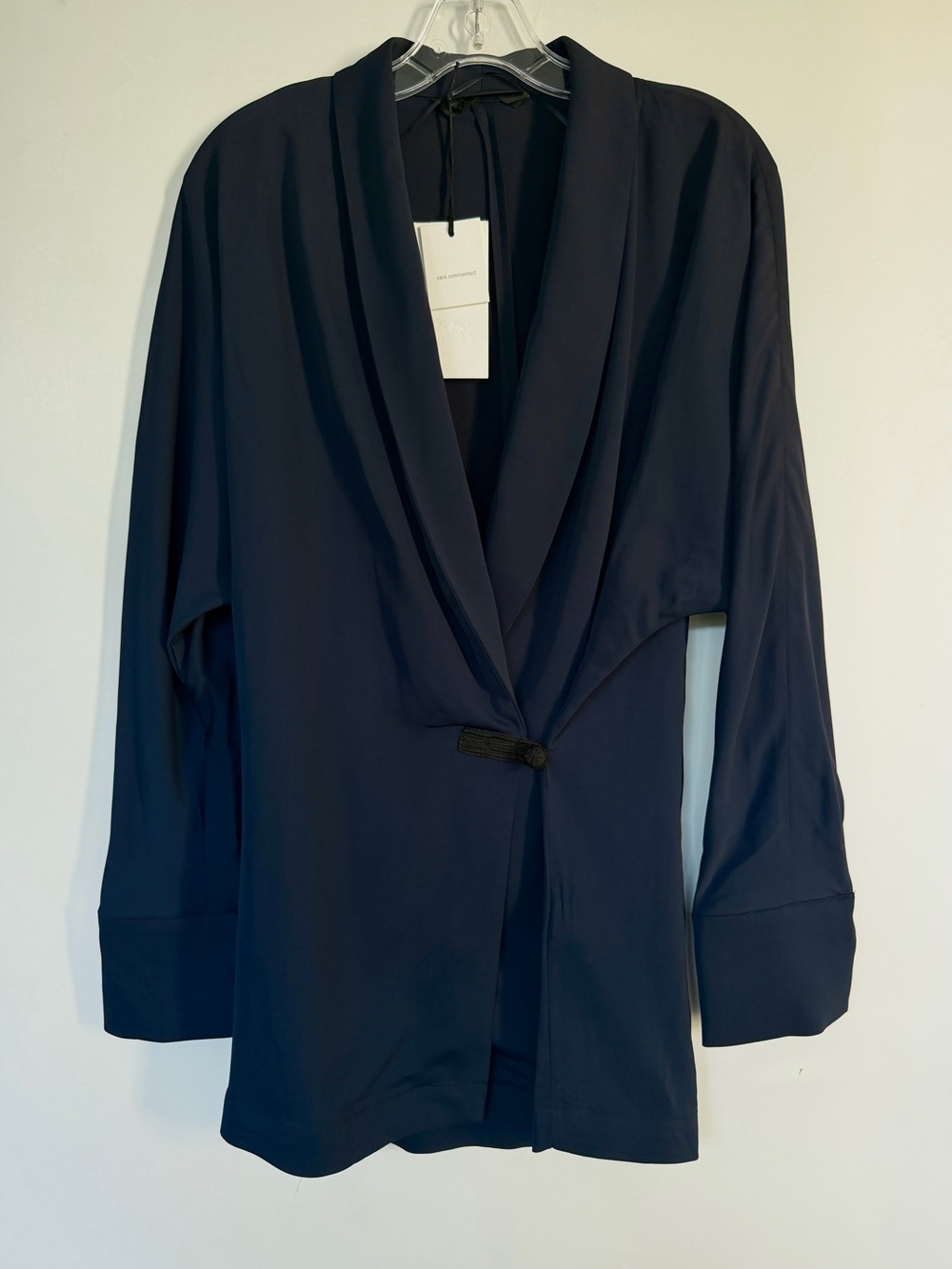 Zara navy blue front wrap flowy blazer jacket